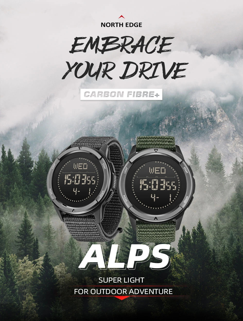 Outdoor Digital Watch - North Edge - ALPS
