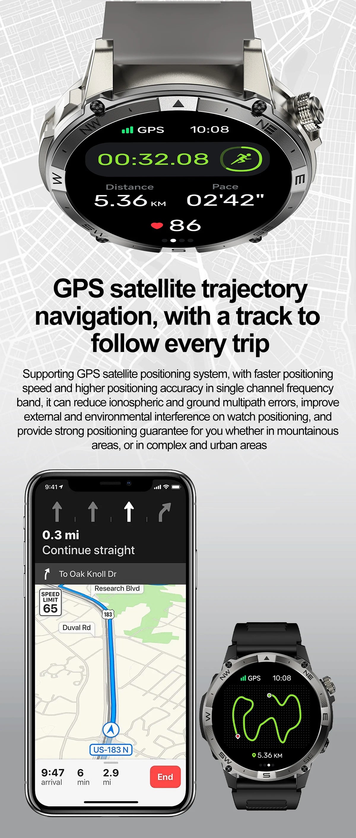 AMOLED Smart Watch - North Edge - GPS Smartwatch